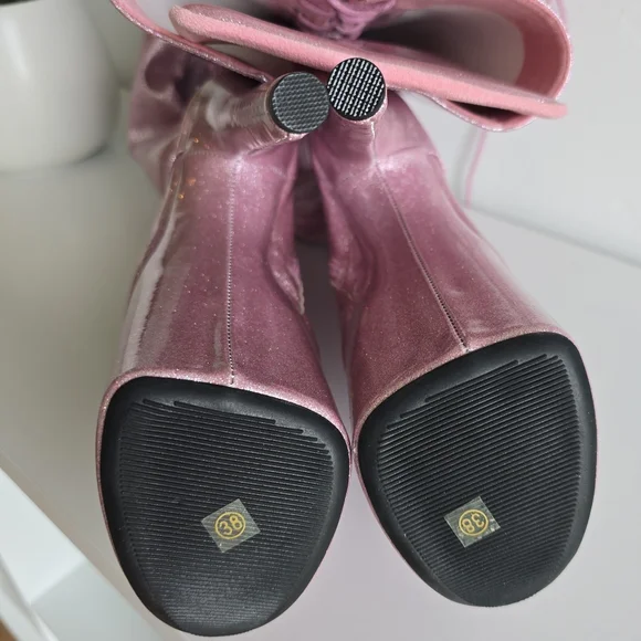 Hella Heels NWOB 8" Glitterati Sugarbaby Pink Thigh High Boots Front Lace Pole - Picture 13 of 13